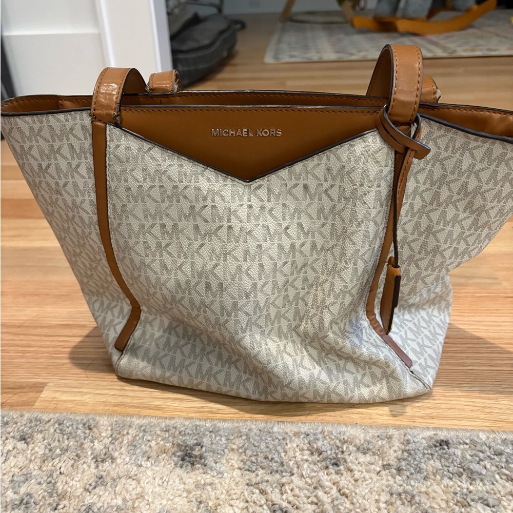 Michael Kors Tan and Cream Tote Bag with Signature Monogram